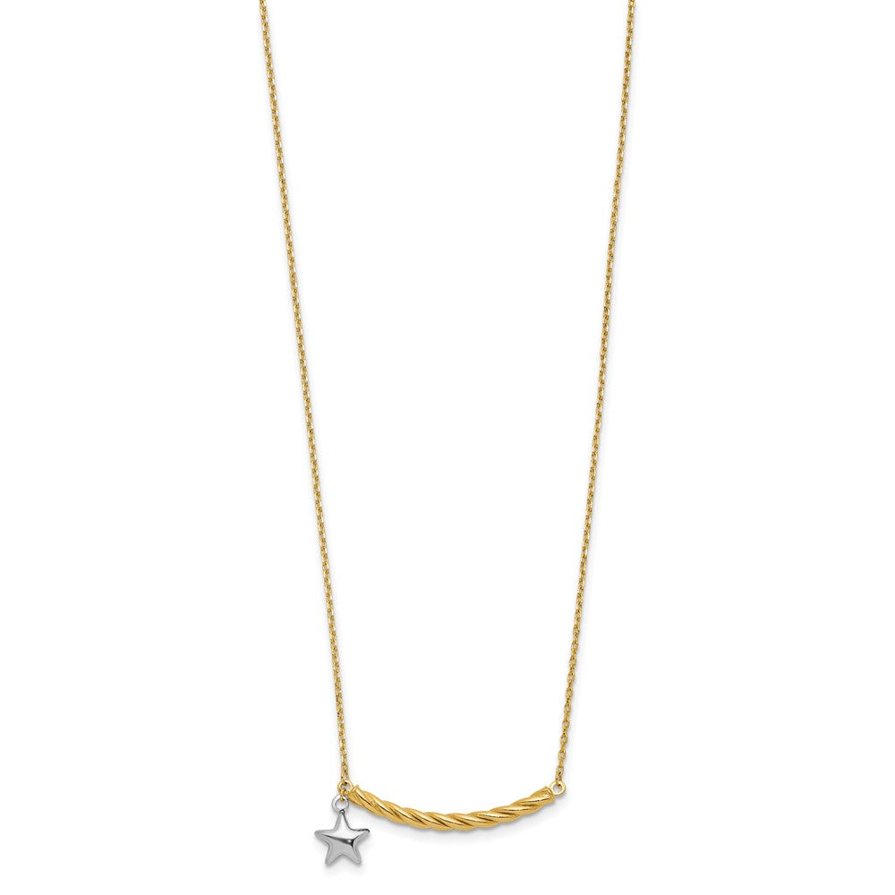 10K Two Tone Polished Bar With Star Necklace