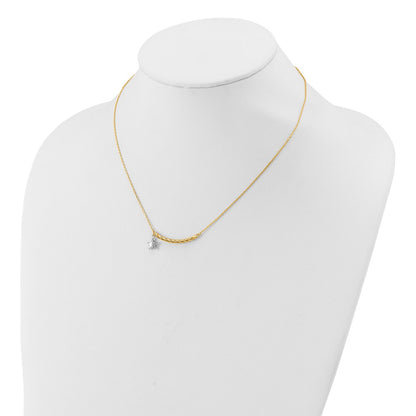 10K Two Tone Polished Bar With Star Necklace