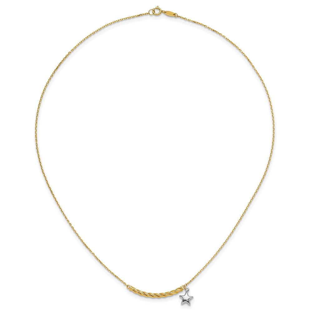 10K Two Tone Polished Bar With Star Necklace