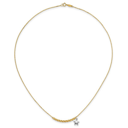 10K Two Tone Polished Bar With Star Necklace