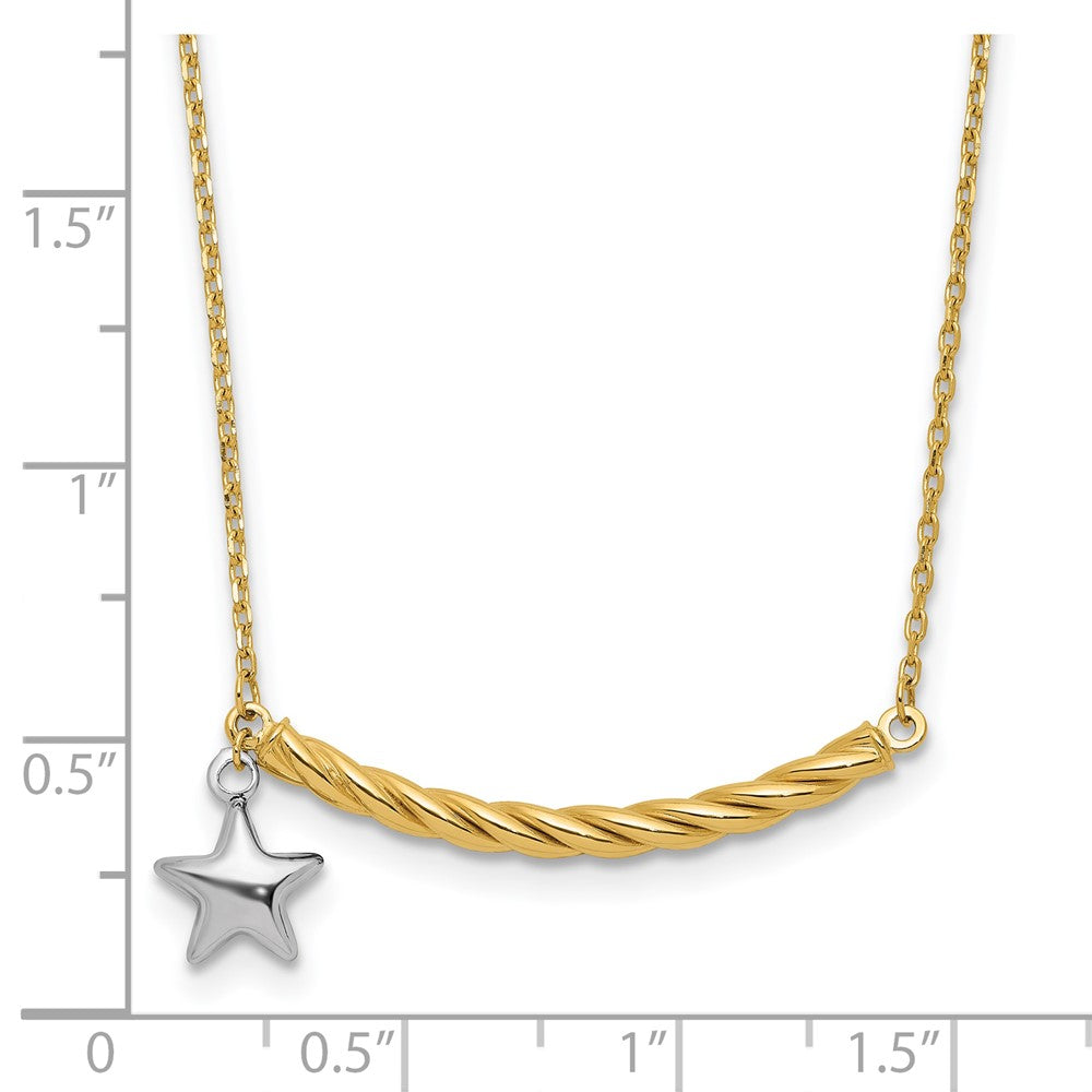 10K Two Tone Polished Bar With Star Necklace