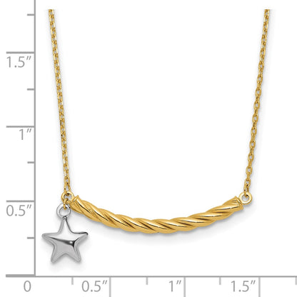 10K Two Tone Polished Bar With Star Necklace