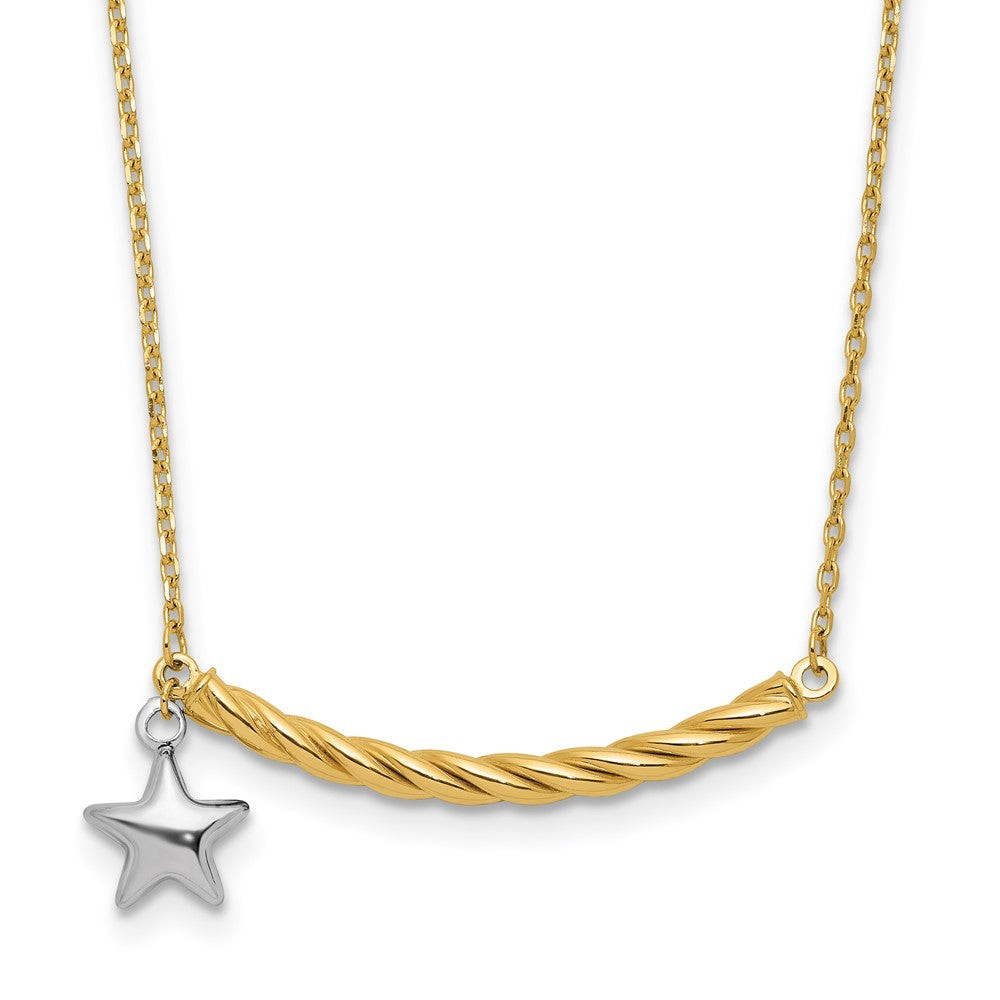 10K Two Tone Polished Bar With Star Necklace