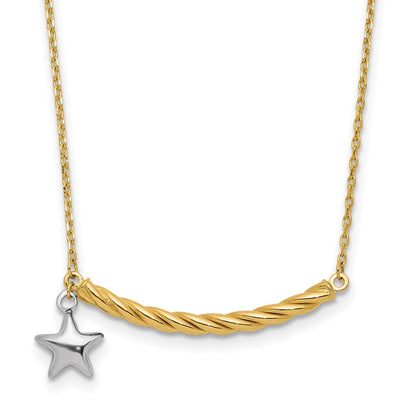 10K Two Tone Polished Bar With Star Necklace