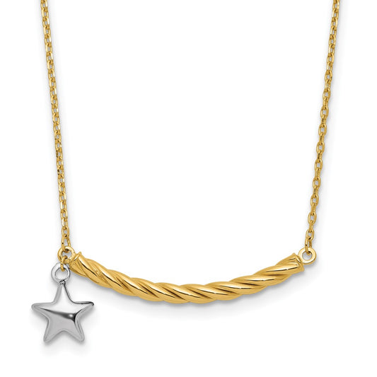 10K Two Tone Polished Bar With Star Necklace