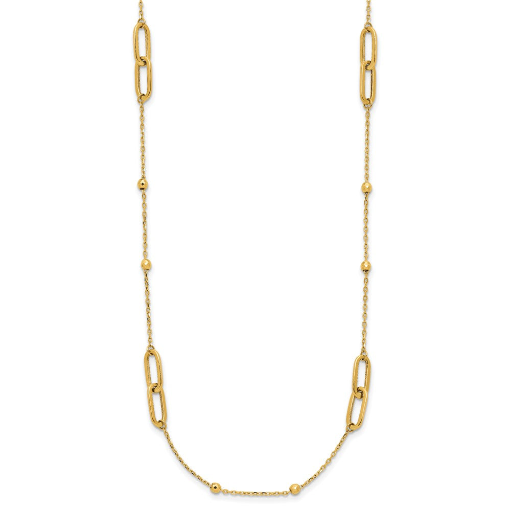 10K Yellow Gold Polished And Dia Cut Fancy Link Beads 2In Ext. Necklace