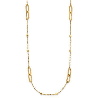 10K Yellow Gold Polished And Dia Cut Fancy Link Beads 2In Ext. Necklace