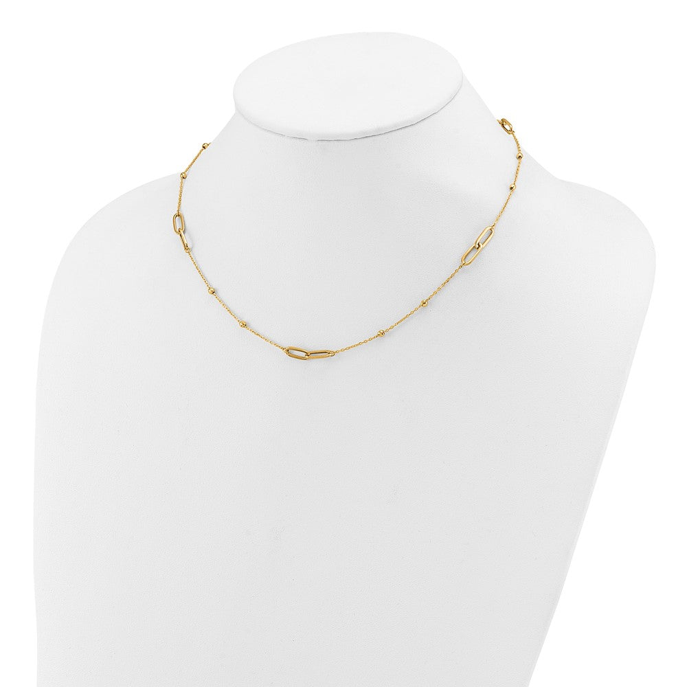10K Yellow Gold Polished And Dia Cut Fancy Link Beads 2In Ext. Necklace