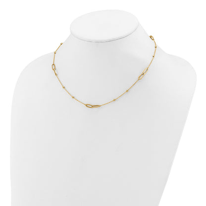 10K Yellow Gold Polished And Dia Cut Fancy Link Beads 2In Ext. Necklace