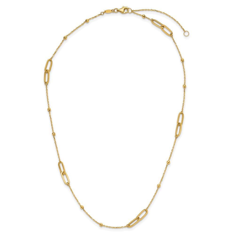 10K Yellow Gold Polished And Dia Cut Fancy Link Beads 2In Ext. Necklace