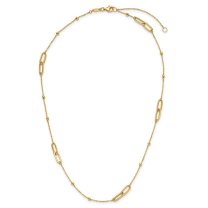 10K Yellow Gold Polished And Dia Cut Fancy Link Beads 2In Ext. Necklace