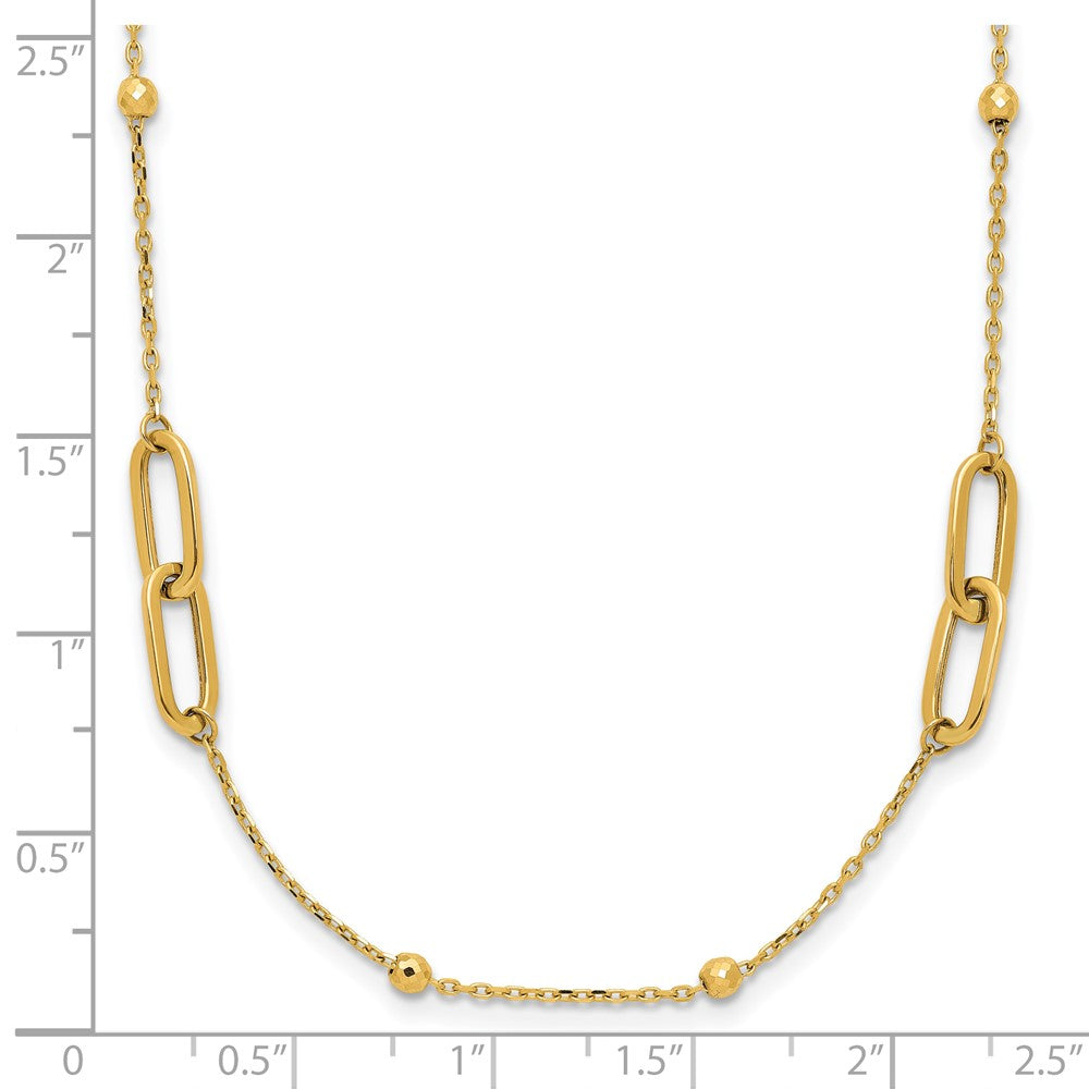 10K Yellow Gold Polished And Dia Cut Fancy Link Beads 2In Ext. Necklace