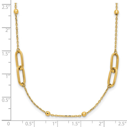 10K Yellow Gold Polished And Dia Cut Fancy Link Beads 2In Ext. Necklace