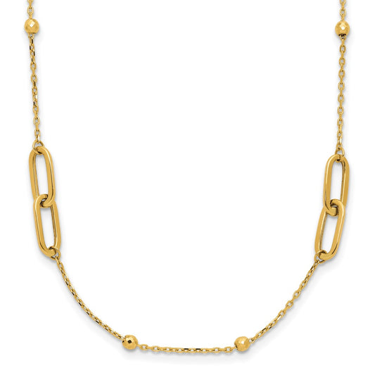 10K Yellow Gold Polished And Dia Cut Fancy Link Beads 2In Ext. Necklace