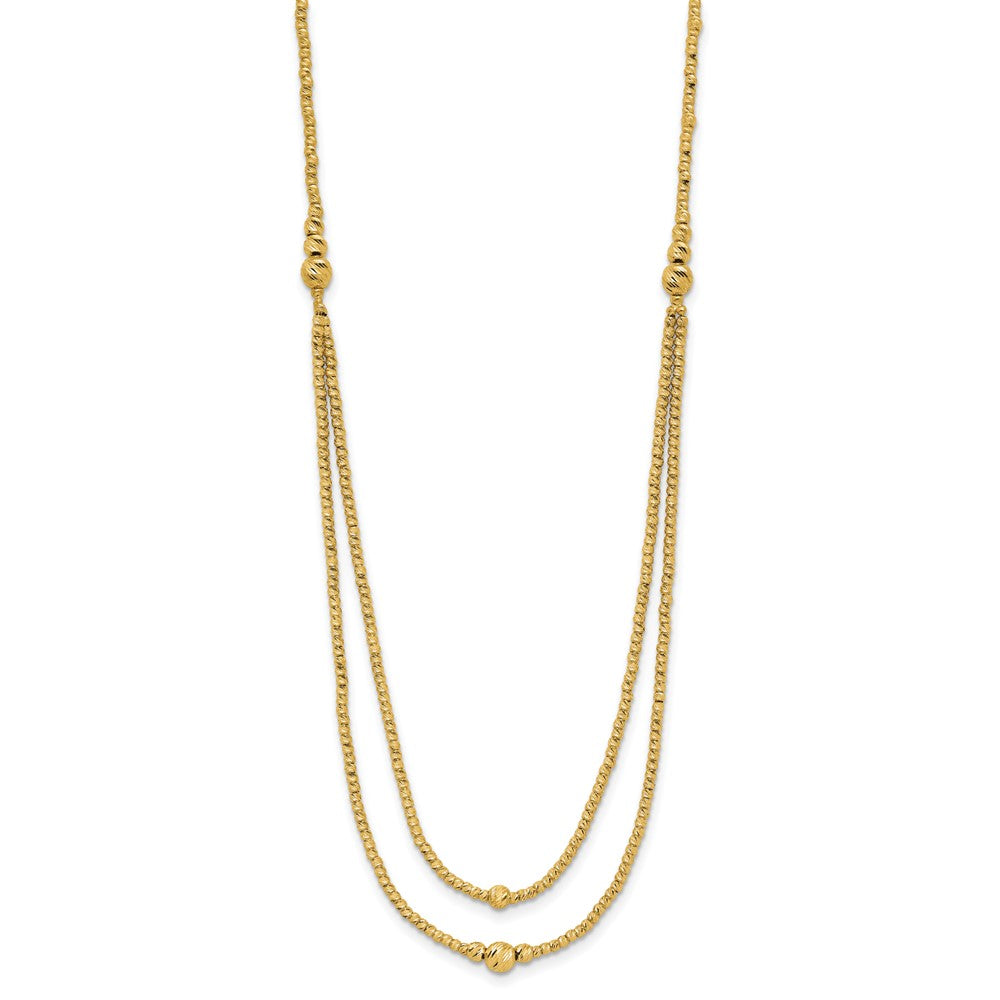 10K Yellow Gold Polished And Diamond Cut Beads 2 Strand Necklace