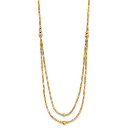 10K Yellow Gold Polished And Diamond Cut Beads 2 Strand Necklace