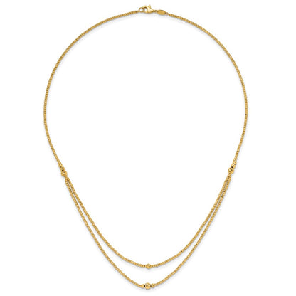 10K Yellow Gold Polished And Diamond Cut Beads 2 Strand Necklace
