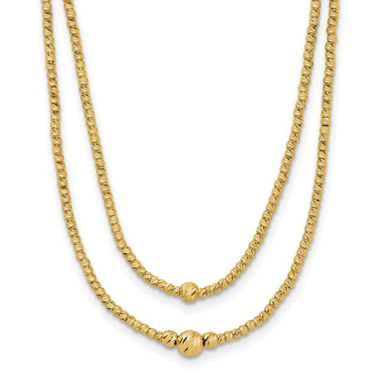 10K Yellow Gold Polished And Diamond Cut Beads 2 Strand Necklace