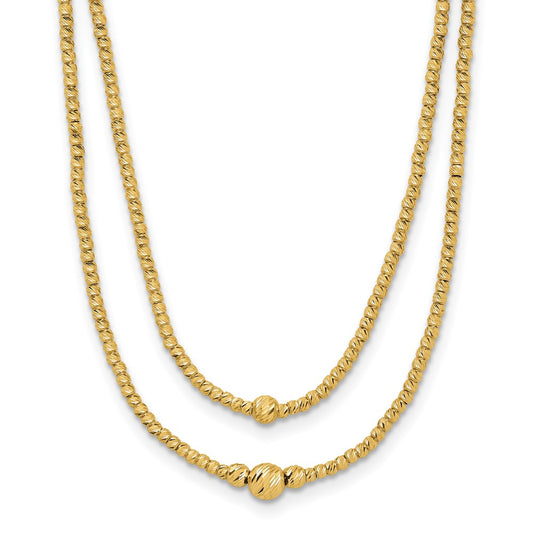 10K Yellow Gold Polished And Diamond Cut Beads 2 Strand Necklace