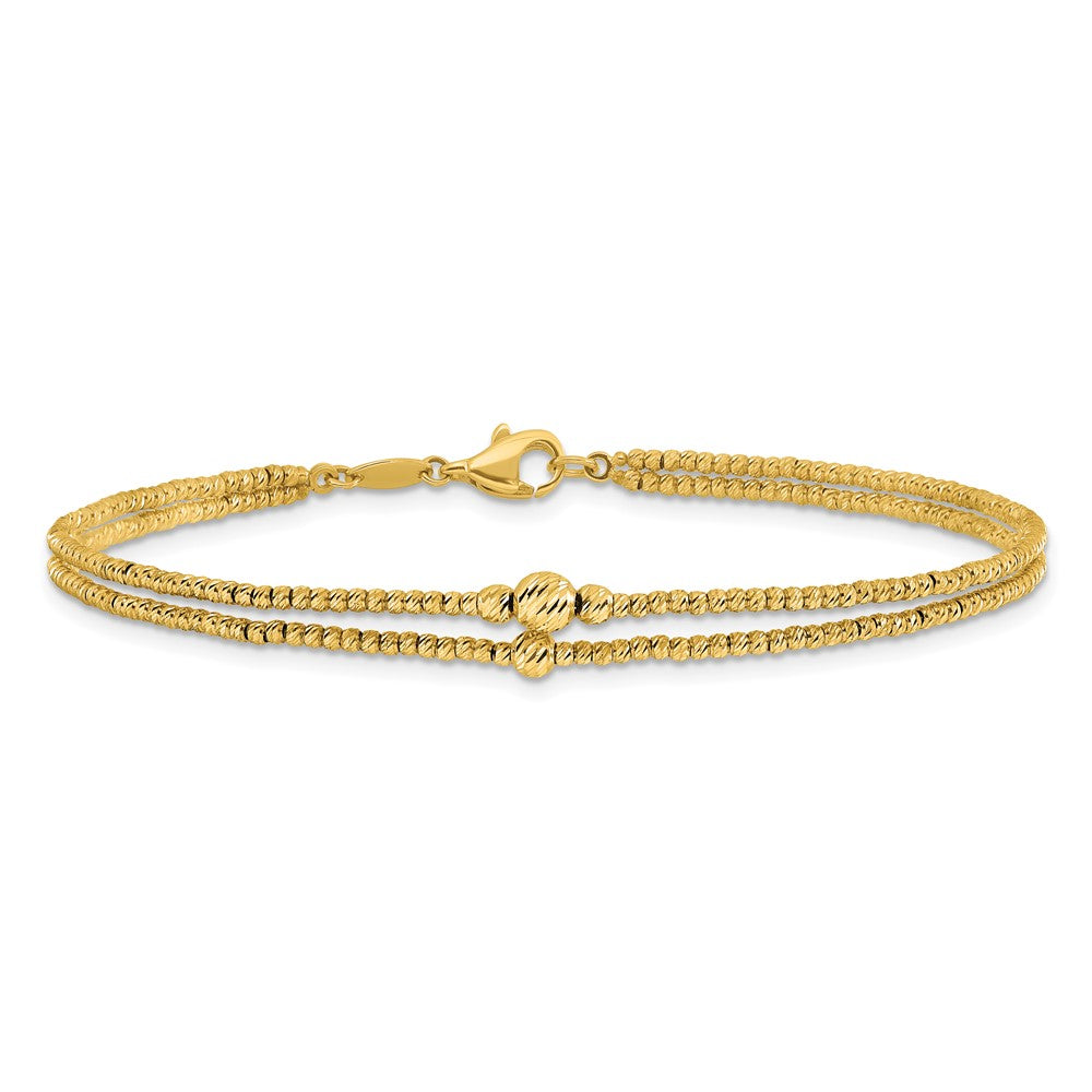 10K Yellow Gold Polished And Diamond Cut Beads 2 Strand Bracelet