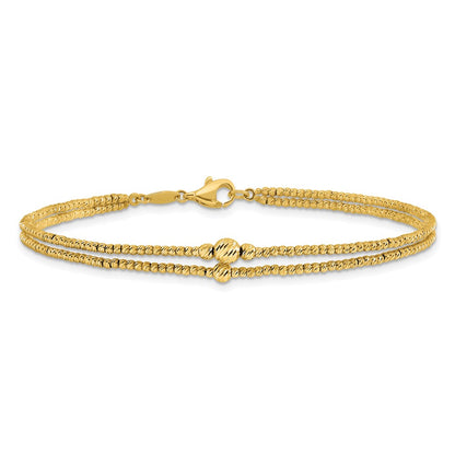 10K Yellow Gold Polished And Diamond Cut Beads 2 Strand Bracelet