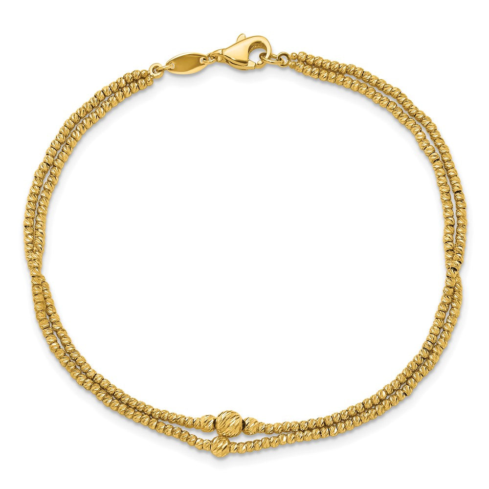 10K Yellow Gold Polished And Diamond Cut Beads 2 Strand Bracelet