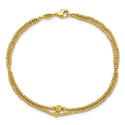 10K Yellow Gold Polished And Diamond Cut Beads 2 Strand Bracelet