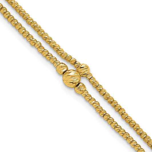 10K Yellow Gold Polished And Diamond Cut Beads 2 Strand Bracelet