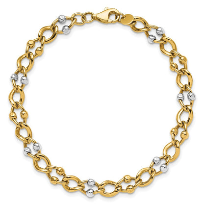 10K Two Tone Polished Fancy Link With Beads Bracelet
