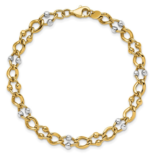 10K Two Tone Polished Fancy Link With Beads Bracelet