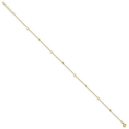 10K Yellow Gold Polished and Dia-Cut Heart 10in Plus 1in Ext. Anklet