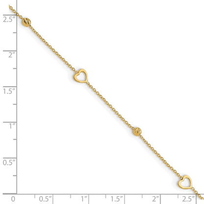 10K Yellow Gold Polished and Dia-Cut Heart 10in Plus 1in Ext. Anklet
