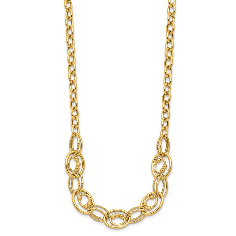 10K Yellow Gold Polished And Textured Fancy Link Necklace