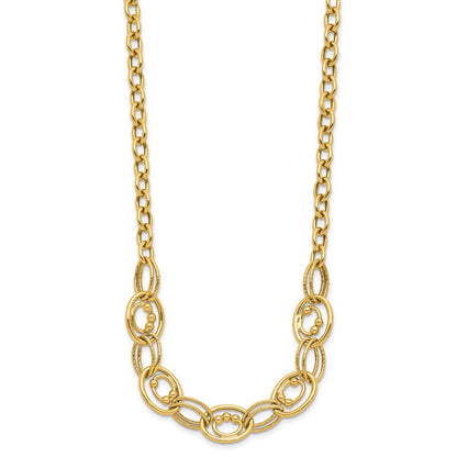10K Yellow Gold Polished And Textured Fancy Link Necklace