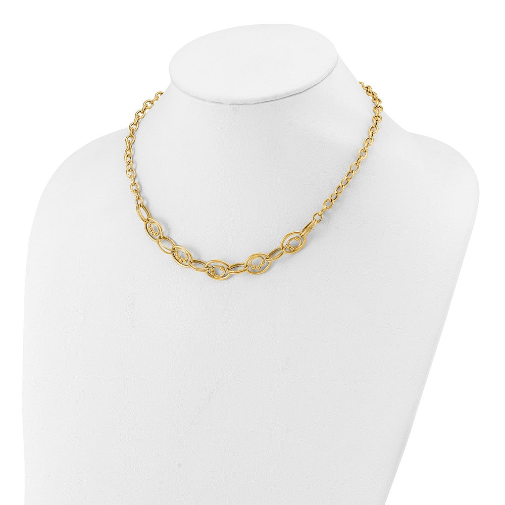 10K Yellow Gold Polished And Textured Fancy Link Necklace