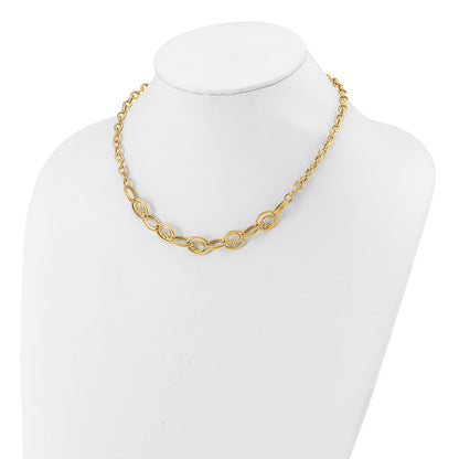 10K Yellow Gold Polished And Textured Fancy Link Necklace