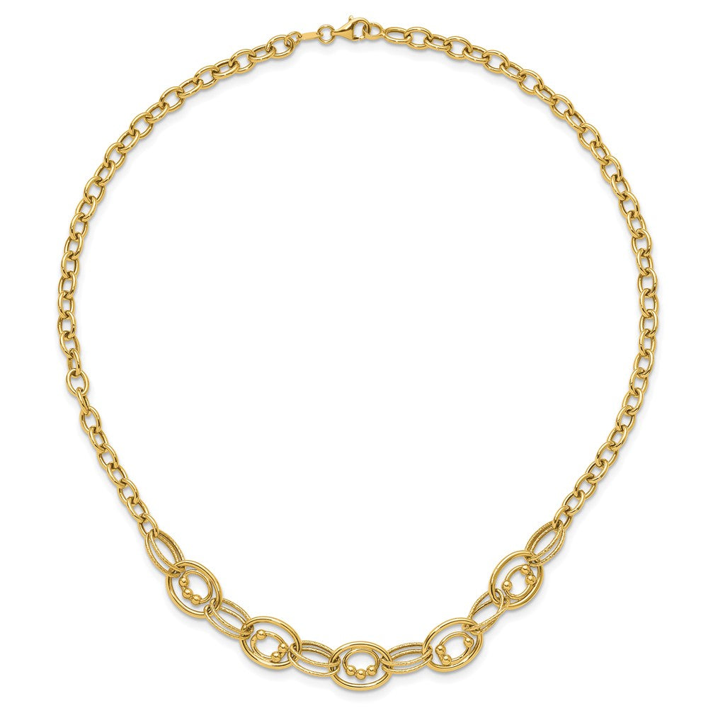 10K Yellow Gold Polished And Textured Fancy Link Necklace