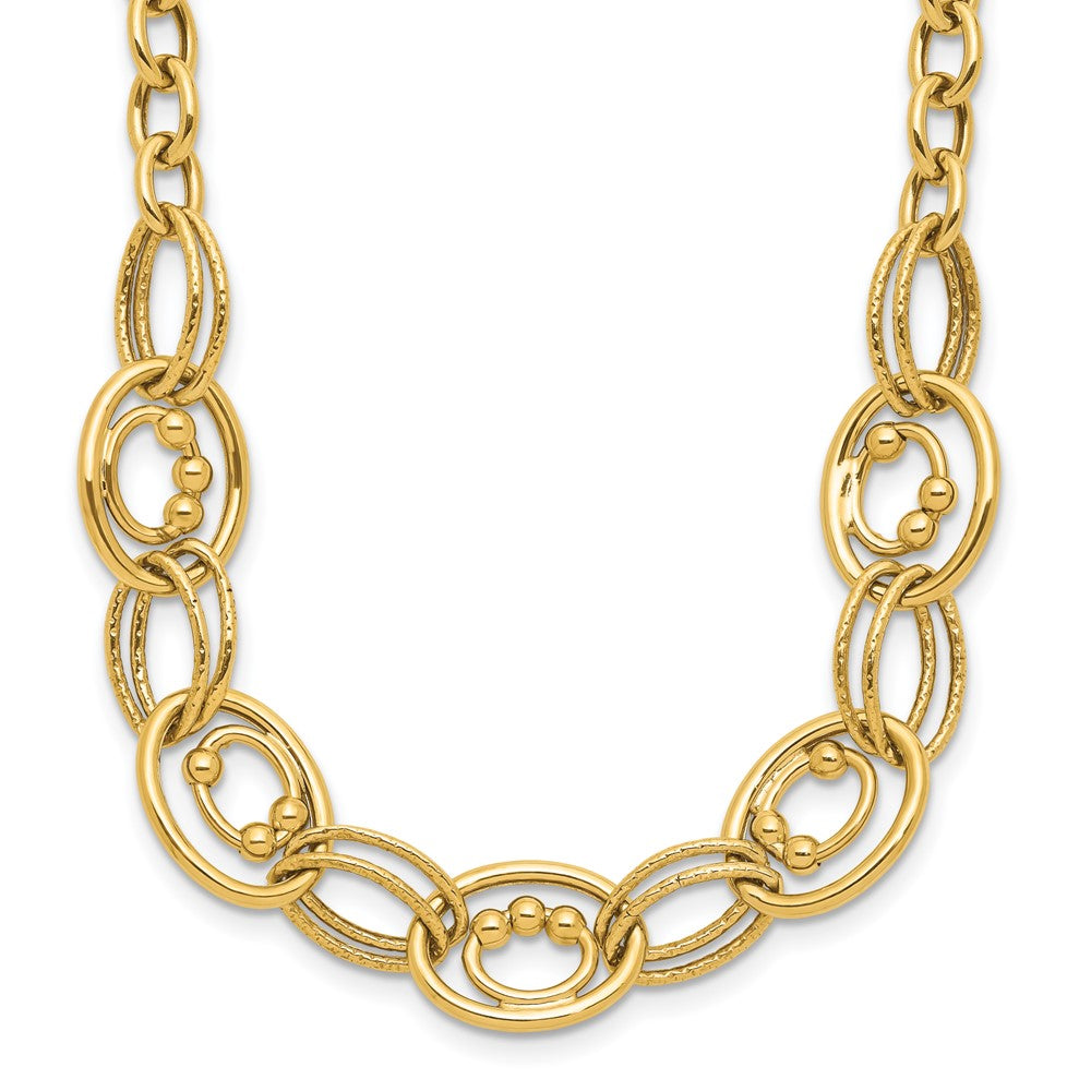 10K Yellow Gold Polished And Textured Fancy Link Necklace