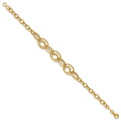 10K Yellow Gold Polished And Textured Fancy Link Bracelet