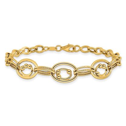 10K Yellow Gold Polished And Textured Fancy Link Bracelet