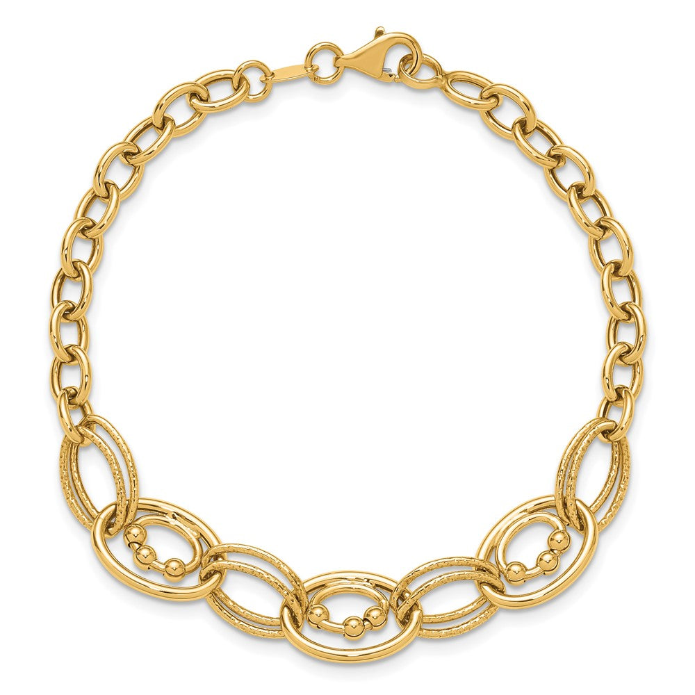 10K Yellow Gold Polished And Textured Fancy Link Bracelet