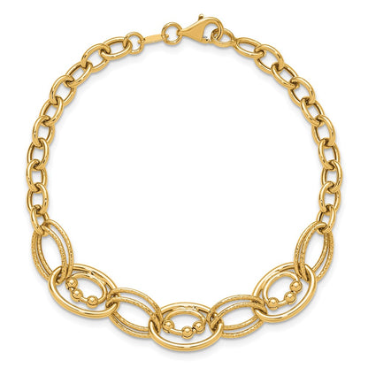 10K Yellow Gold Polished And Textured Fancy Link Bracelet