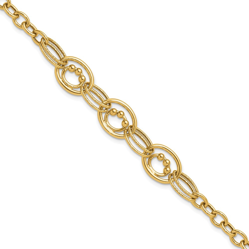 10K Yellow Gold Polished And Textured Fancy Link Bracelet