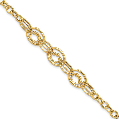 10K Yellow Gold Polished And Textured Fancy Link Bracelet