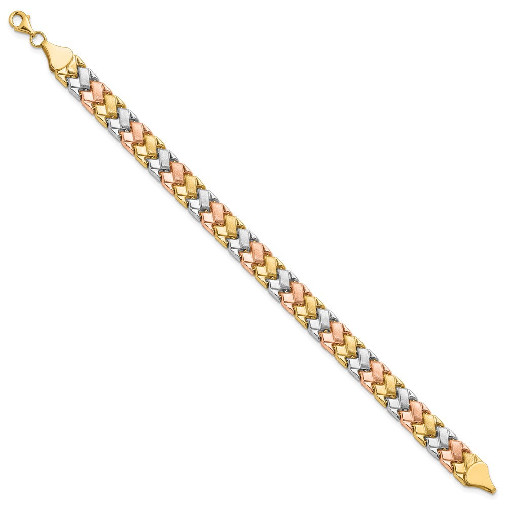 10K Two Tone Wht Rhodium Polished/Satin Fancy Link Bracelet