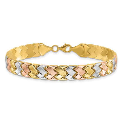 10K Two Tone Wht Rhodium Polished/Satin Fancy Link Bracelet