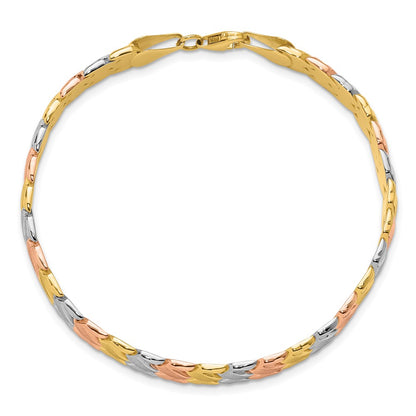 10K Two Tone Wht Rhodium Polished/Satin Fancy Link Bracelet