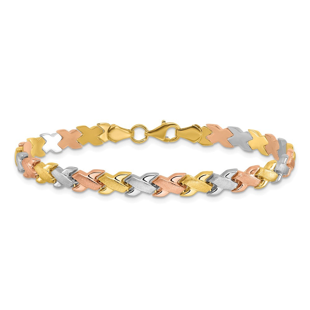 10K Two Tone Wht Rhodium Polished/Satin Fancy Link Bracelet