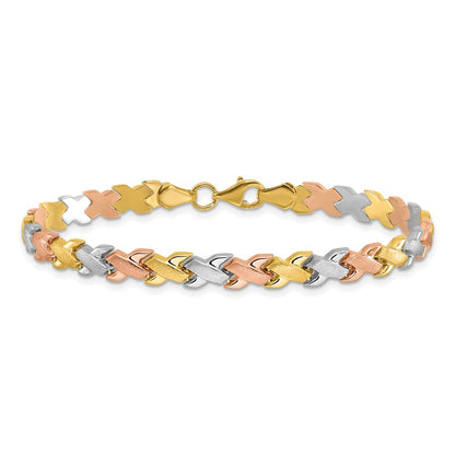 10K Two Tone Wht Rhodium Polished/Satin Fancy Link Bracelet