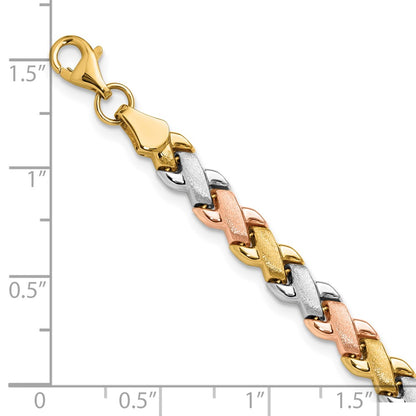 10K Two Tone Wht Rhodium Polished/Satin Fancy Link Bracelet